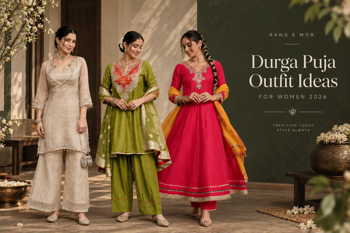 Durga Puja Outfit Ideas for Women 2026: What to Wear for Each Day | Rang E Mor